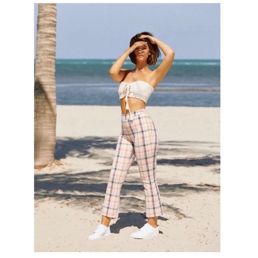 Urban Outfitters Leila Womens Clueless Preppy Plaid Kick Flare Crop Pant 12 - Picture 4 of 14
